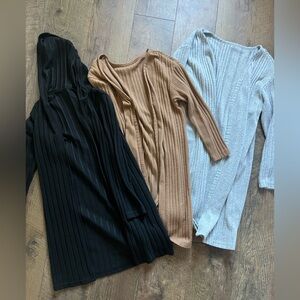 Lot of 3 Ribbed Open Front Cardigan Black, Camel, Light Gray girls small medium